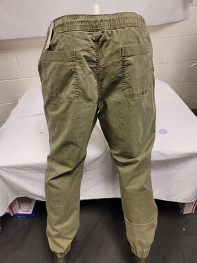 Men's Olive Green Casual Elastic-Waist Pants